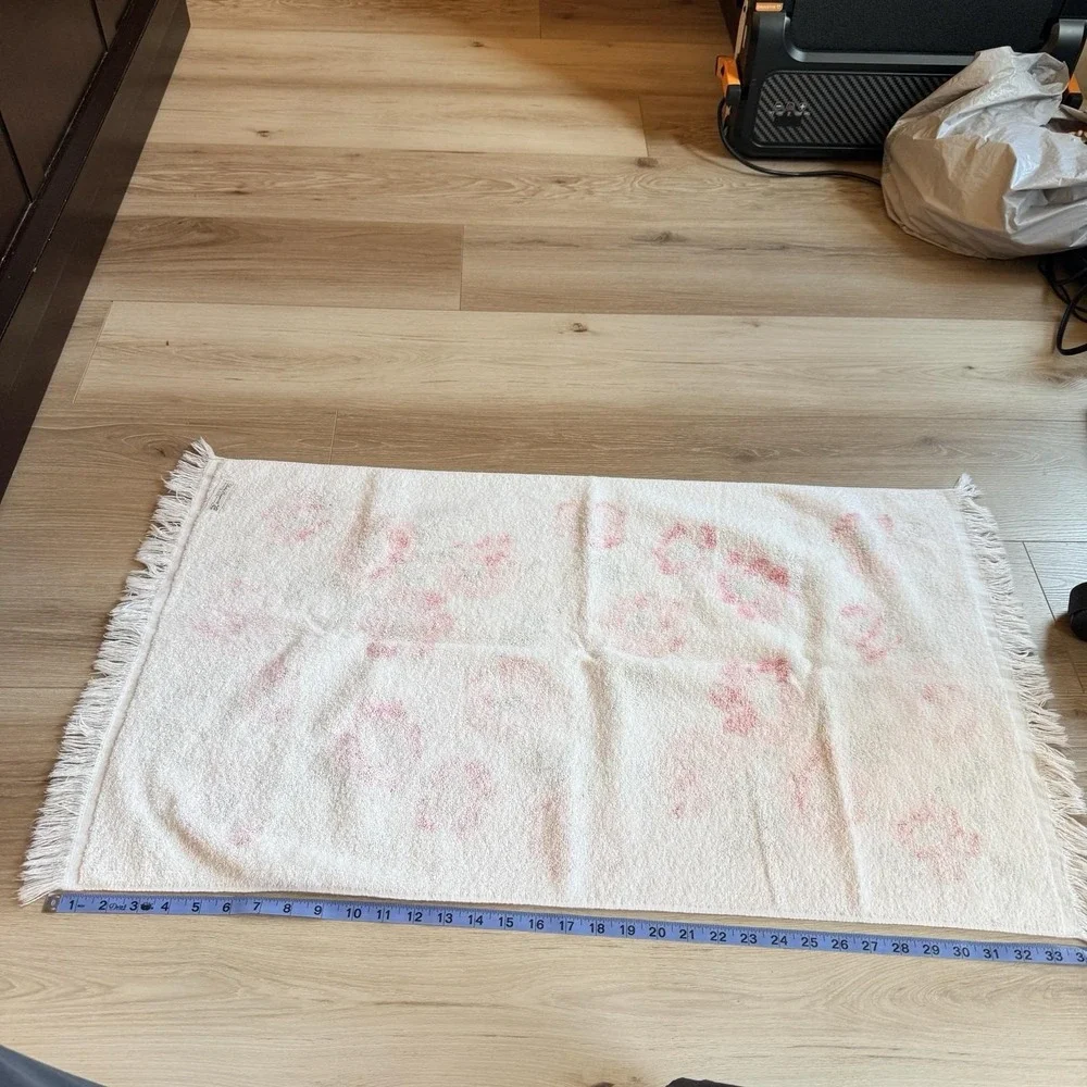 Lady Pepperell Vintage Floral Bath Towel Fringe Pink Roses 21x34